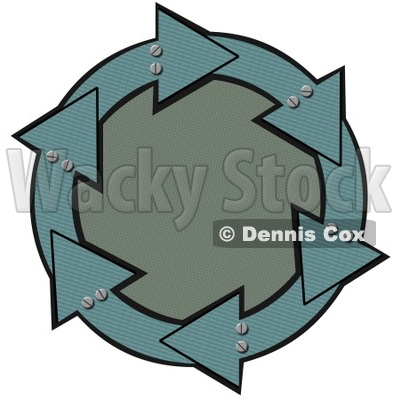 Clipart Illustration of a Circle Of Metal Teal Arrows With Bolts, Around A Textured Green Center © djart #28806