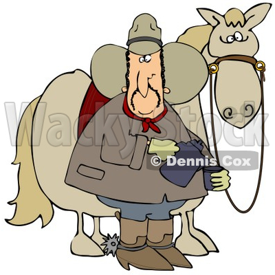 Clipart Illustration of a Spooked Horse Standing Behind A Cowboy Pouring A Cup Of Coffee © djart #28959