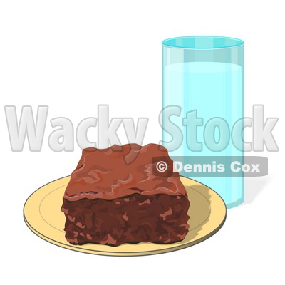 Clipart Illustration of a Chocolate Brownie Square On A Yellow Plate With A Tall Glass Of Milk © djart #28966