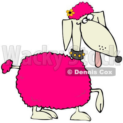 Clipart Illustration of a Poodle Dog With Pink Tufts Of Hair And A Yellow Flower On Its Head © djart #28969
