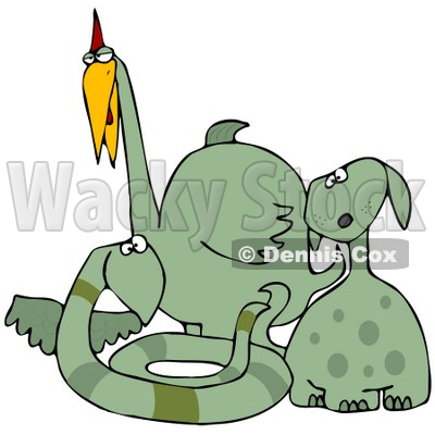 Clipart Illustration of a Group Of Dog Like, Snake Like And Bird Like Green Dinosaurs © djart #28977