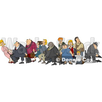 Clipart Illustration of a Crowded Group Of Travelers, Male And Female White And Black Children, Men And Women, With Luggage In An Airport © djart #29937