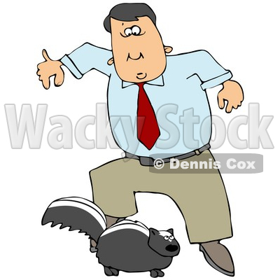Clipart Illustration of a Man Leaping Back From A Skunk That Is Preparing To Spray © djart #30274