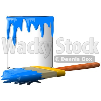 Clipart Illustration of a Wood Handled Paintbrush With Blue Paint On The Bristles, Resting In Front Of A Can Of Blue Paint © djart #30594