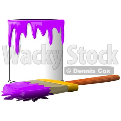 Clipart Illustration of a Wood Handled Paintbrush With Purple Paint On The Bristles, Resting In Front Of A Can Of Purple Paint © djart #30597
