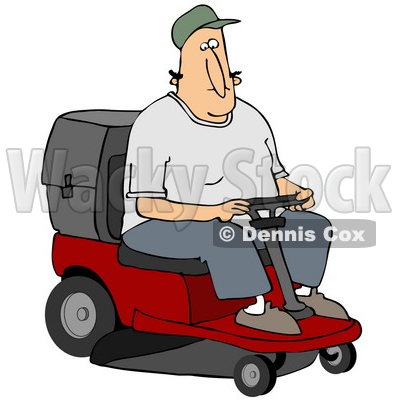 Clipart Illustration of a White Man Operating A Red Riding Lawn Mower While Landscaping © djart #30745
