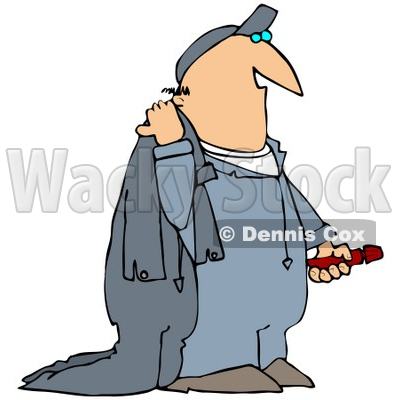 Clipart Illustration of a White Guy Carrying Coveralls © djart #30878