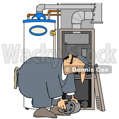 Clipart Illustration of a White Furnace Repair Man Bending Over While Working On A Piece © djart #31620