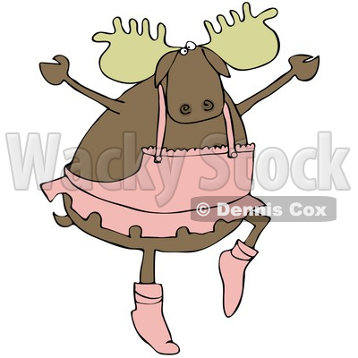 Clipart Illustration of a Masculine Moose Ballerina Dancing Ballet In A Pink Tutu, Up On Tippy Toes © djart #31837