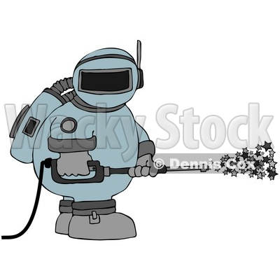Clipart Illustration of an Astronaut In A Space Suit, Operating A Power Washer And Spraying Out Stars © djart #32299