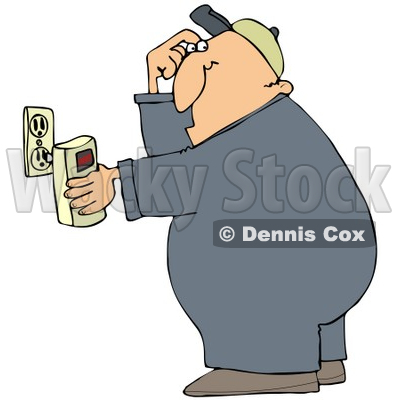 Clipart Illustration of a Man Scratching His Head While Plugging In A Detector © djart #33431