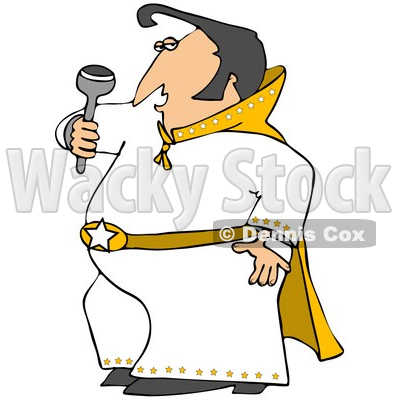 Clipart Illustration of an Elvis Impersonator In A White Costume, Dancing And Singing With A Microphone © djart #33817