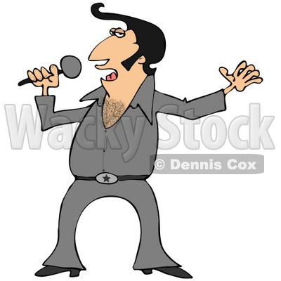 Clipart Illustration of An Elvis Impersonator In A Gray Costume, Dancing And Singing With A Microphone © djart #33918