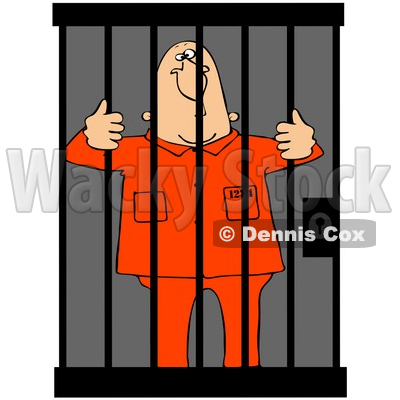 Clipart Illustration of a Jailed White Man In Orange Clothes, Behind Bars In A Prison Cell © djart #34435