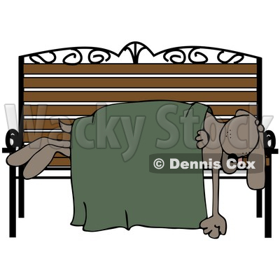Clipart Illustration of a Homeless Dog Sleeping With A Blanket On A Bench © djart #36995
