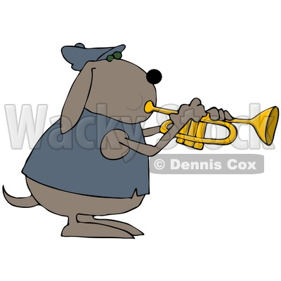 Clipart Illustration of a Musical Dog In A Jacket, Playing A Trumpet © djart #36998