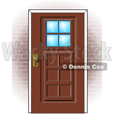 Clipart Illustration of a Wooden Door With Windows In A Brick Home © djart #37236