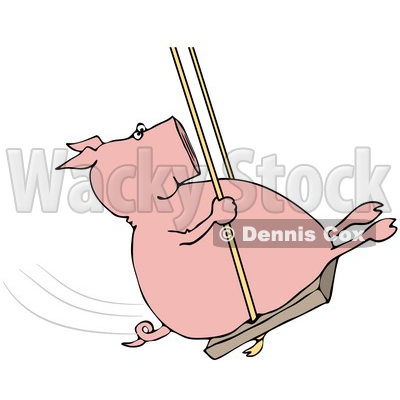 Clipart Illustration of a Playful Pig Swinging © djart #38906