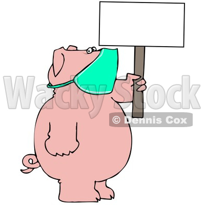 Clipart Illustration of a Pig Wearing A Mask And Holding Up A Blank Sign, Avoiding The Swine Flu © djart #38909