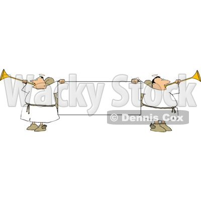 Male Angels Blowing Through Horns and Holding a Blank Sign Clipart