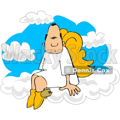 Male Angel with Wings Sitting On Clouds Clipart © djart #4114