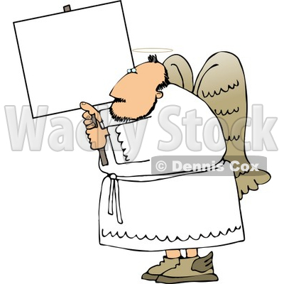 Male Angel with Wings and Halo Holding a Blank Sign Clipart © djart #4119