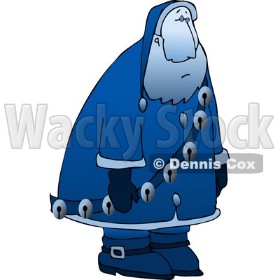 Clipart Illustration of a Sad, Depressed, Blue Santa Claus Moping Around And Wearing Jingle Bells © djart #4149