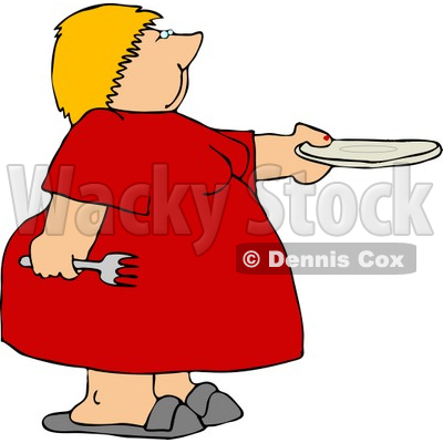 Obese Woman Holding a Fork and Plate and Asking for Seconds (more food) Clipart © djart #4155