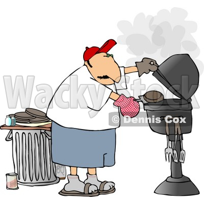 Man Putting a Hamburger On a Barbecue (BBQ) Grill Clipart © djart #4178
