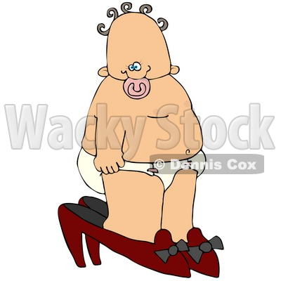 Clipart Illustration of a Curly Haired Baby Girl In A Diaper,
