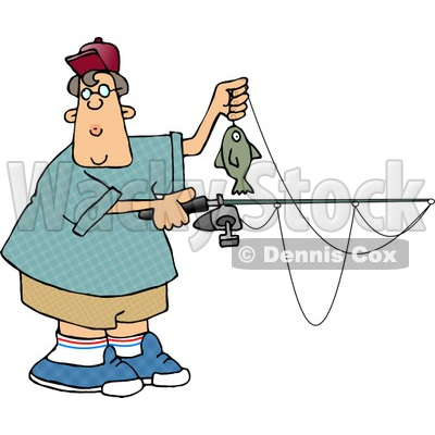 Boy Holding a Fish and Fishing Pole Clipart by Dennis Cox