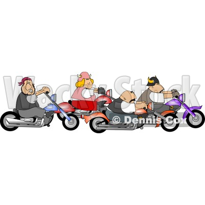 Biker Men and Woman Riding Motorcycles Together as a Group Clipart © djart #4216