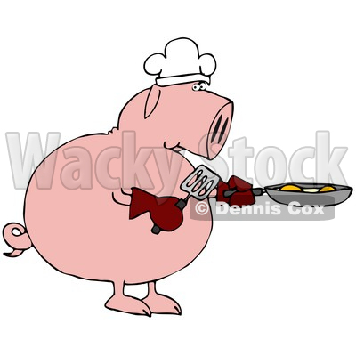 Clipart Illustration of a Breakfast Chef Pig Cooking Eggs in a Pan © djart #42241