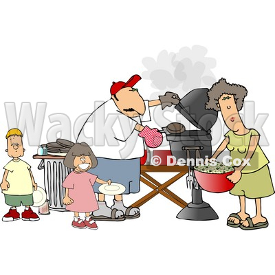 Dad, Mom, Son, and Daughter Grilling Barbecue Hamburgers Clipart © djart #4244
