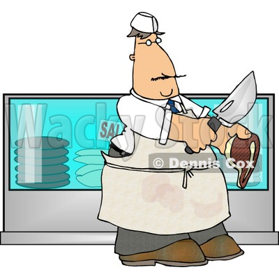 Butcher Holding a Cow Meat Steak and a Knife Clipart © djart #4247