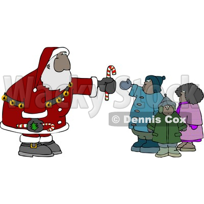 Ethnic Santa Clause Handing Out Candy Canes to a Group of Kids Clipart © djart #4256