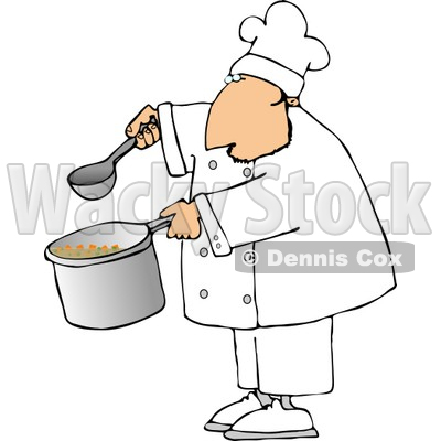 Male Chef Holding a Spoon and Pot of Soup Clipart Dennis Cox 