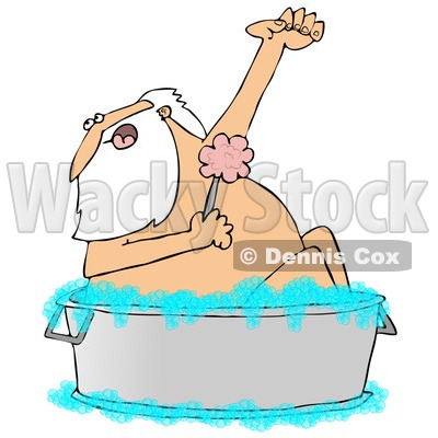 Royalty-Free (RF) Clipart Illustration of Santa Using A Sponge While Bathing In A Metal Tub © djart #432127