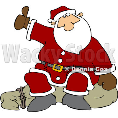 Royalty-Free (RF) Clipart Illustration of Santa Sitting On His Sack And Hitchhiking © djart #432128