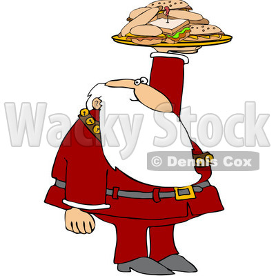 Royalty-Free (RF) Clipart Illustration of Santa Holding Up A Lunch Tray With Sandwiches © djart #432135