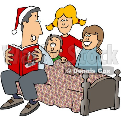 Father Reading a Bedtime Christmas Story to His Sons and Daughter Clipart © djart #4325