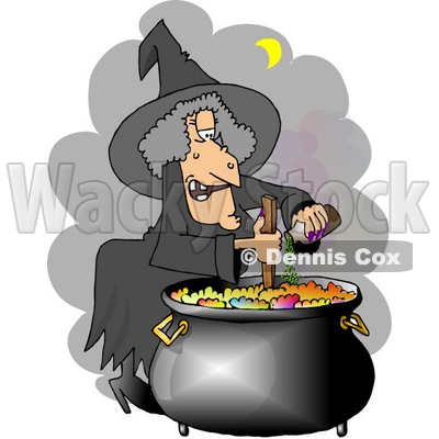 Witch Cooking a Potion in a Black Pot Clipart © djart #4334