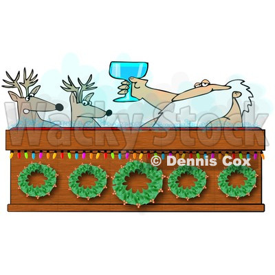 Royalty-Free (RF) Clipart Illustration of Santa Toasting To Reindeer With Wine In A Hot Tub © djart #434252