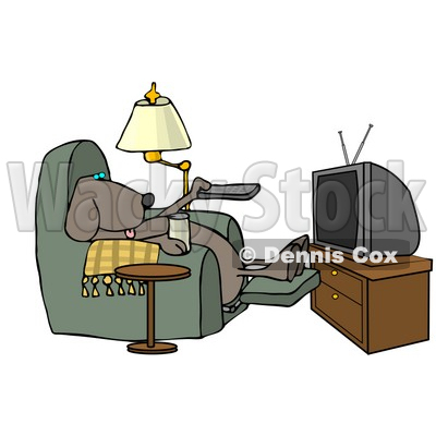 Funny Dog Sitting In a Recliner with a Beer, Changing TV Channels with Remote Controller Clipart © djart #4353