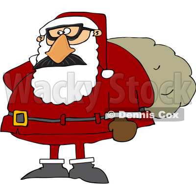 Royalty-Free (RF) Clipart Illustration of Santa Wearing A Disguise And Carrying A Sack © djart #436809