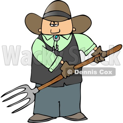 Cowboy Farmer Holding a Pitchfork Clipart © djart #4370