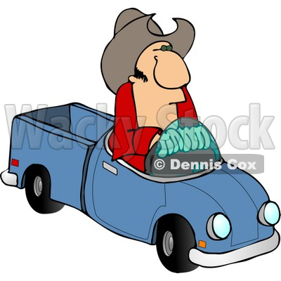 Cowboy Driving a Small Toy Pickup Truck Clipart by Dennis Cox
