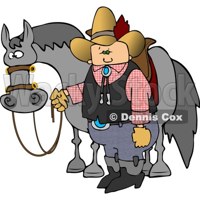Cowboy Standing Beside His Saddled Horse While Holding the Reins Clipart © djart #4377