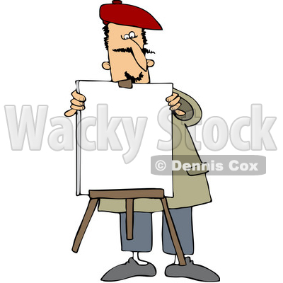 Clipart Illustration of a Male Portrait Artist Setting Up A Blank Canvas On An Easel © djart #43975