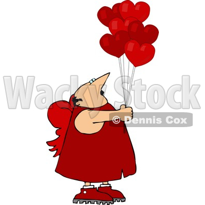 Valentine's Day Cupid Man Holding Red Heart Balloons Clipart by Dennis Cox